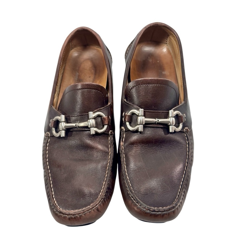 Salvatore Ferragamo Gancini Bit Driver Loafers Brown Leather Mens 9.5 D